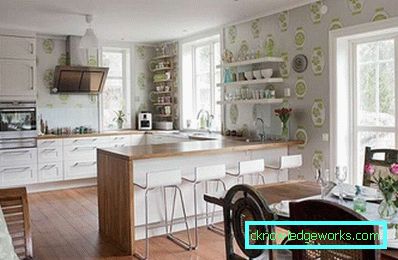 Living room kitchen design with zoning - interior photo