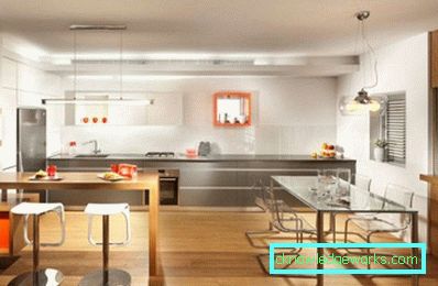 Living room kitchen design with zoning - interior photo