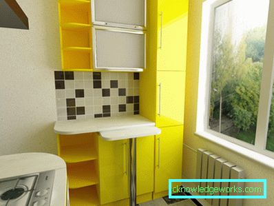 Design small kitchen area of ​​6 square. m with fridge