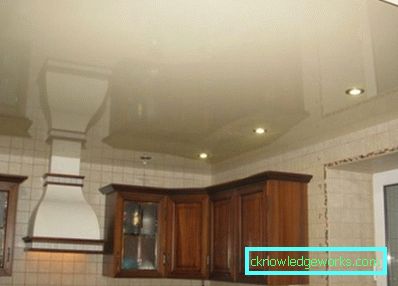 384-Stretch ceiling in the kitchen - 100 photos