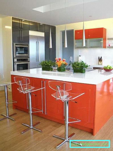 Orange kitchen in the interior - a successful combination