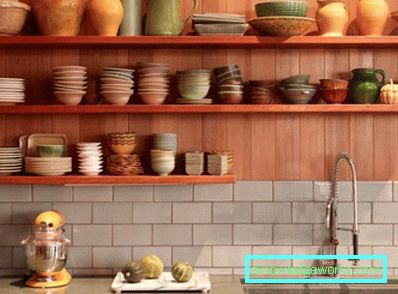 Shelves in the kitchen instead of cabinets in the interior Shelves in the kitchen instead of cabinets in the interior