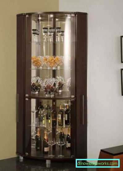 Cupboard with glass in the living room in a modern style - views